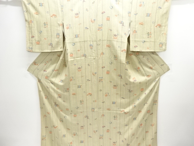 縞に糸巻き・囲炉裏模様小紋着物